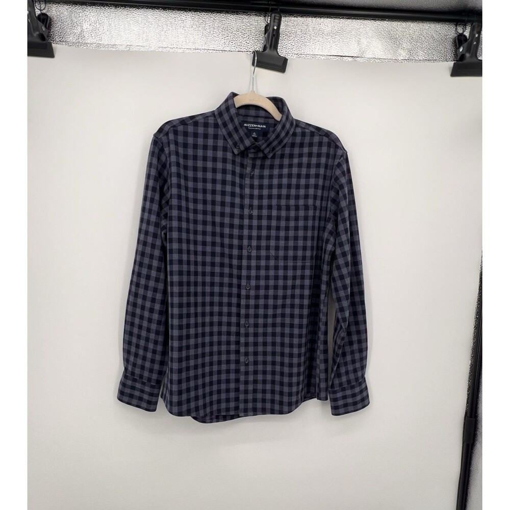 Mizzen + Main Mens City Flannel Trim Navy Hayes Gingham Size M Preppy Classic